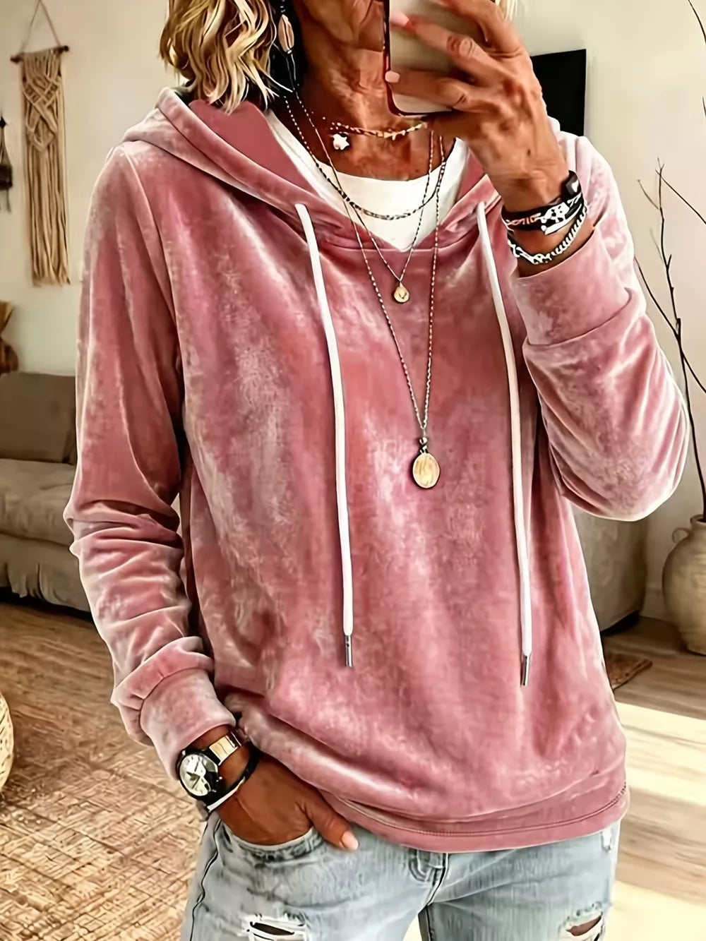 Sky Blue relaxed pullover hoodie with hooded