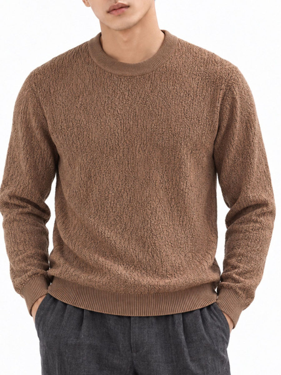Crew-Neck Knit Long-Sleeve Sweater in Black with plus-size