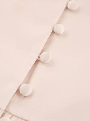 Elegant V-neck Puff Sleeve Button-down Midi Dress in White