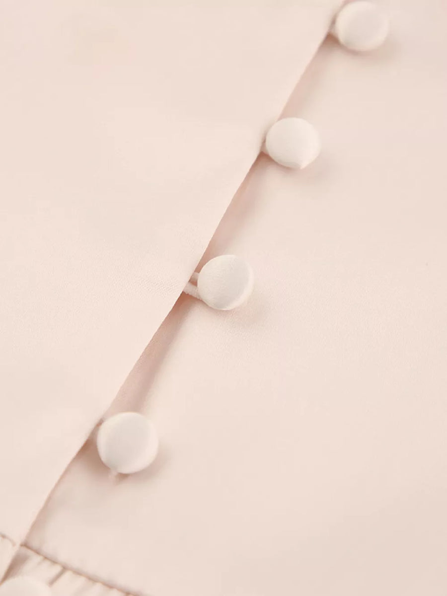 Elegant V-neck Puff Sleeve Button-down Midi Dress in White