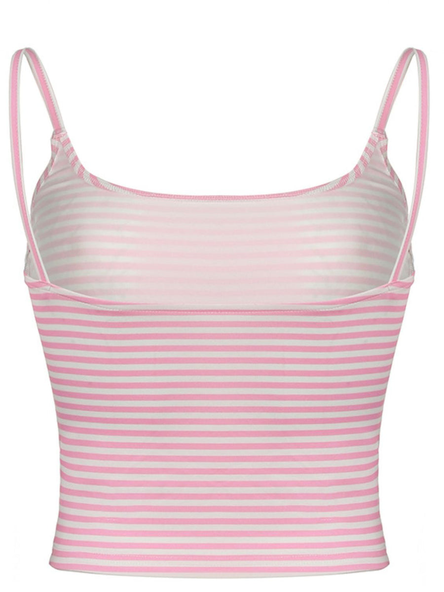 Pink stripe ribbed scoop tank top with thin straps