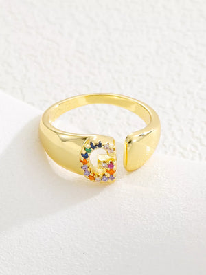 18k Gold-plated Zircon Letter Ring in F with gold-plated