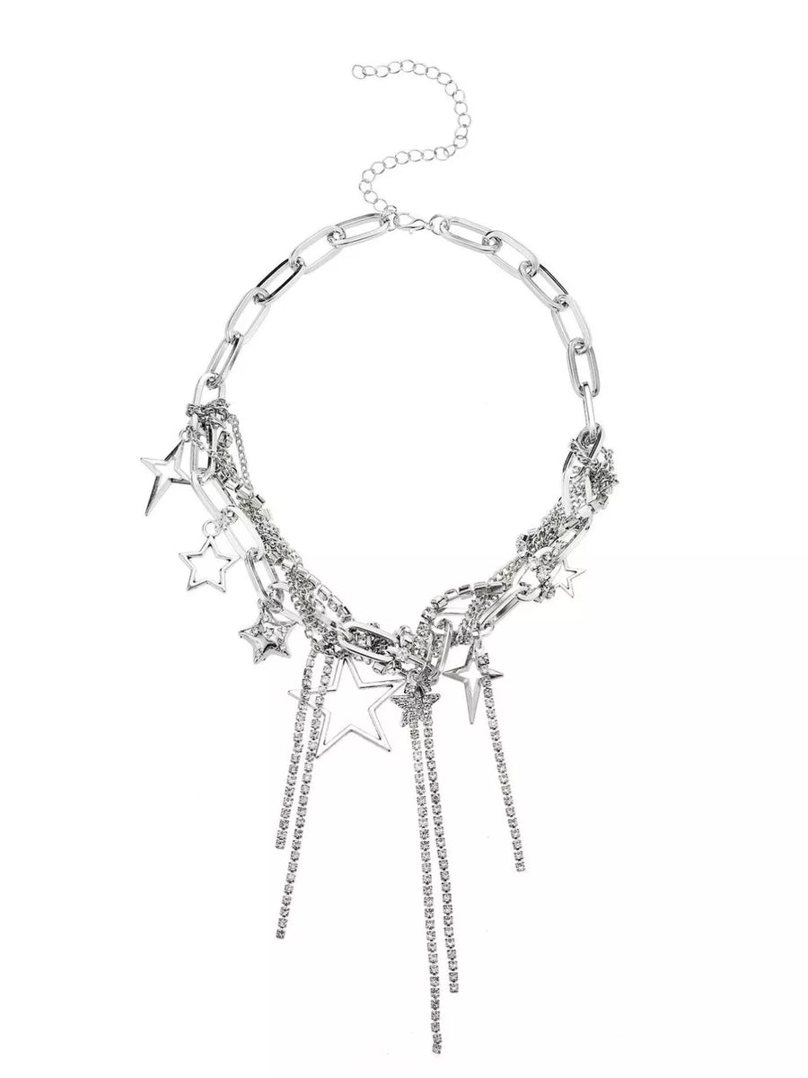 Chunky Chain Star Tassel Necklace Alloy Silver option 5