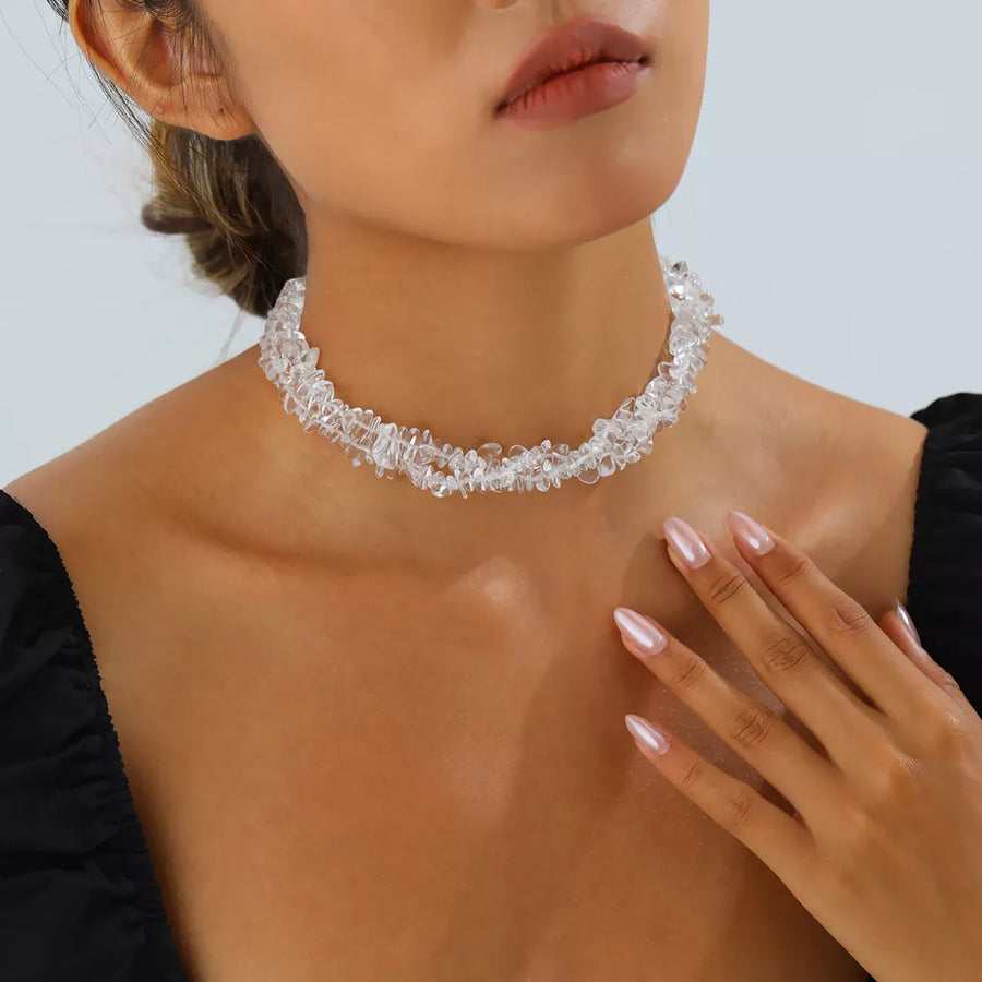 White with Irregular Glass 18k Gold-plated Choker Necklace in White