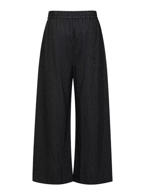 Men's Striped Wide-leg Drawstring Pants in Black