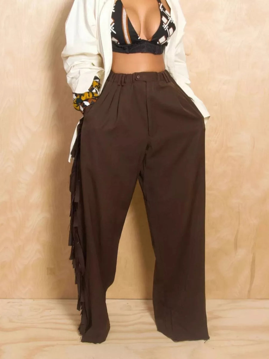Wide-leg Pants With Fringed Details in Black