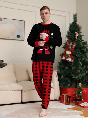 pajama set in red with plaid and two-piece