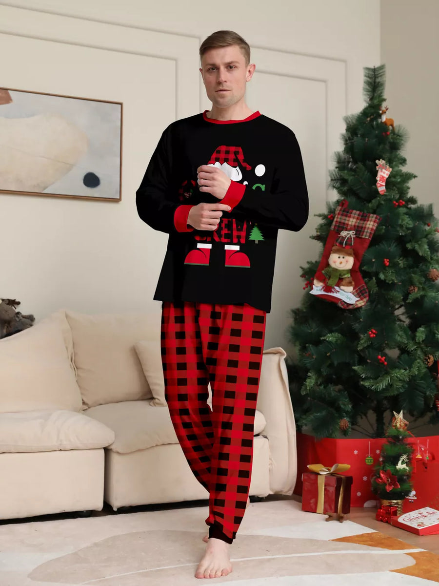 pajama set in red with plaid and two-piece