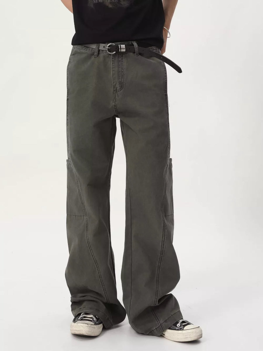 Army Green pants with full-length and zip-front