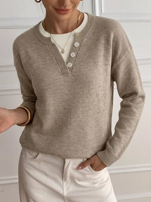 Khaki Dropped Shoulder Long Sleeve Sweater