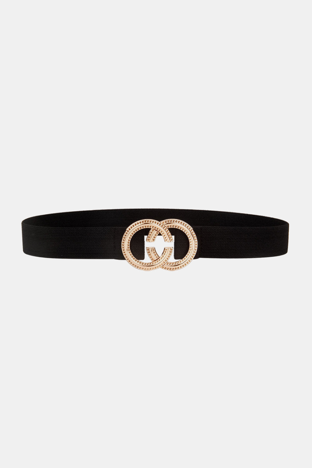 Black stretch belt with double hoop embellished buckle