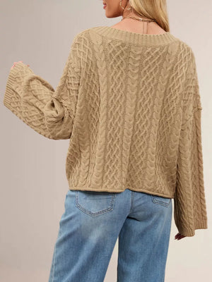 cardigan in camel with cable knit and cable-knit