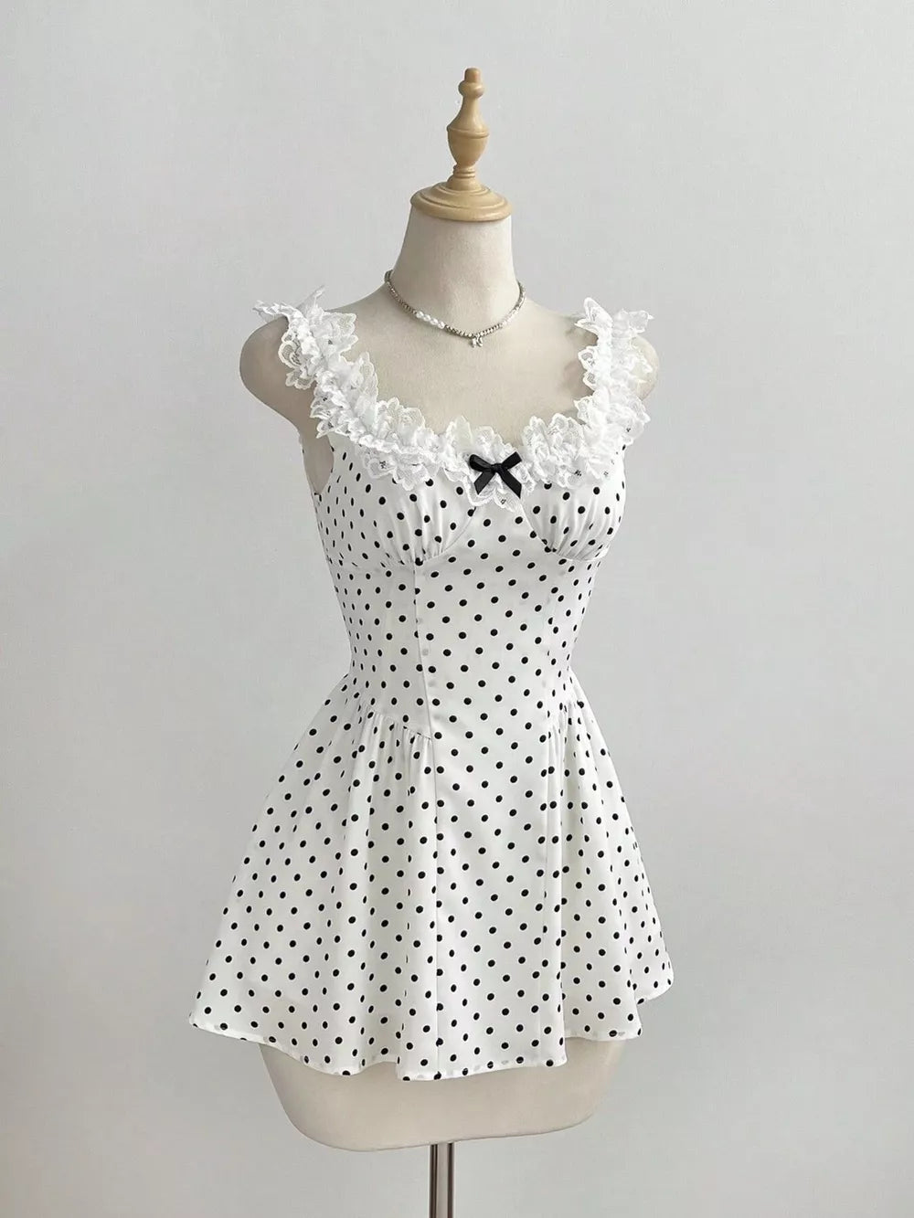 Polka Dot Lace Trim Mini Dress