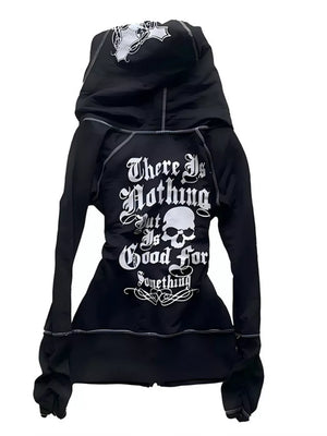 zip hoodie in white with leopard-print and pocketed