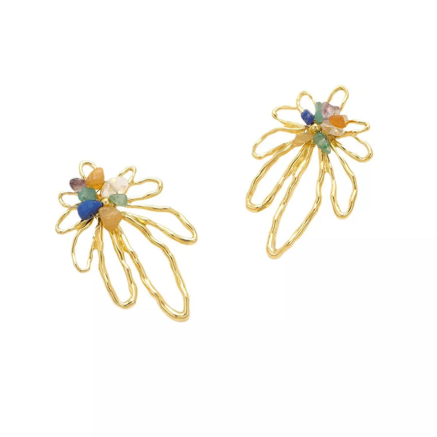 earrings featuring floral in blue with 18K Gold-Plated,Natural stone,Stainless Steel Care instructions: Avoid wearing d