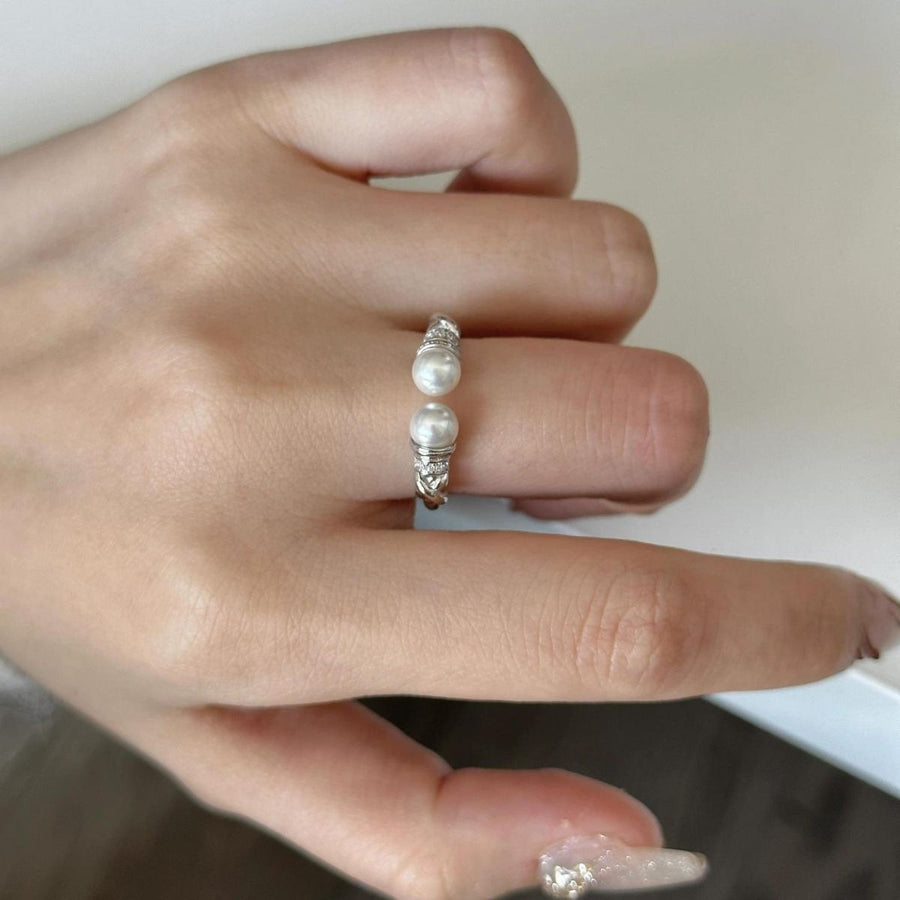 Synthetic Pearl,925 sterling silver Care instructions: Avoid wearing during exer ring in Silver with open cuff silhouette