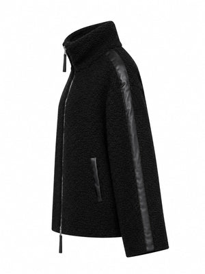 Reddish Brown sherpa jacket with hip-length and zip-front