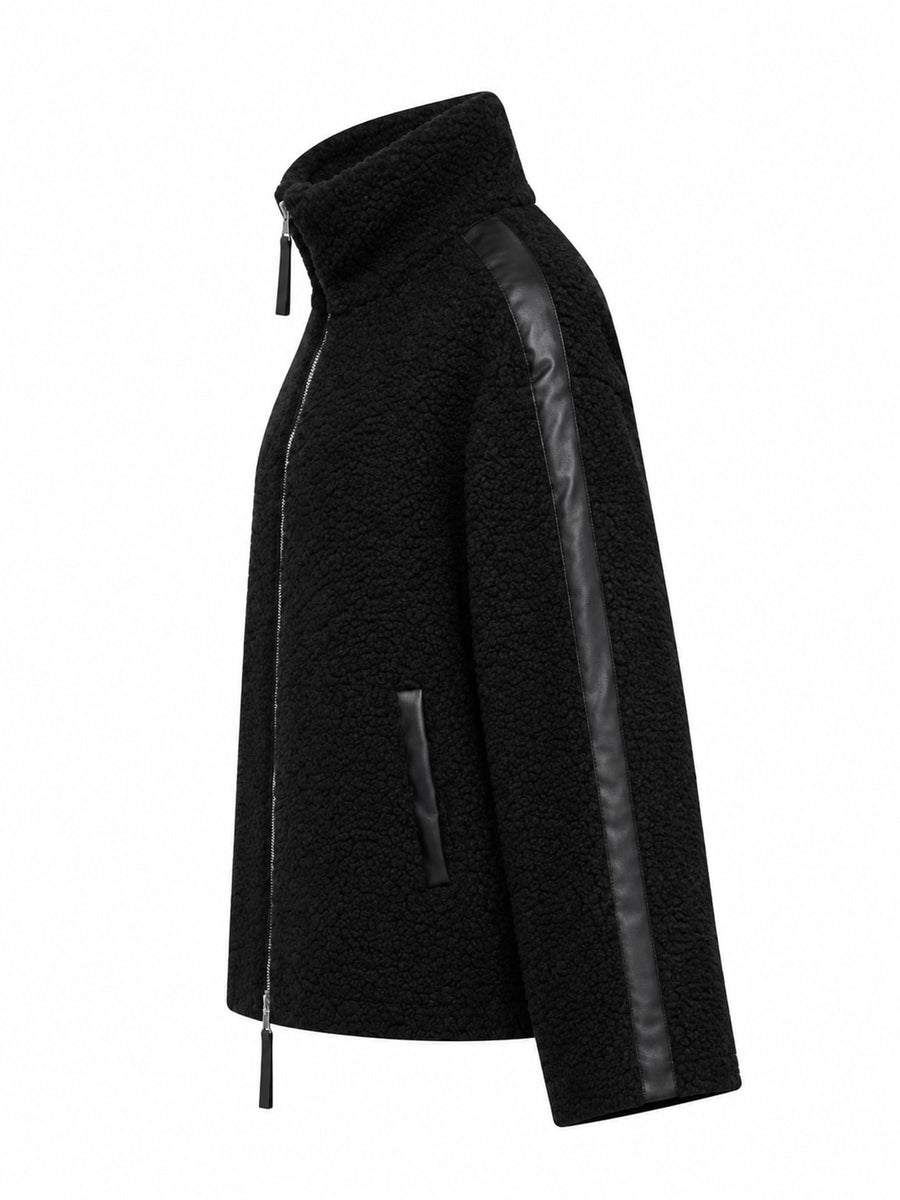 Reddish Brown sherpa jacket with hip-length and zip-front