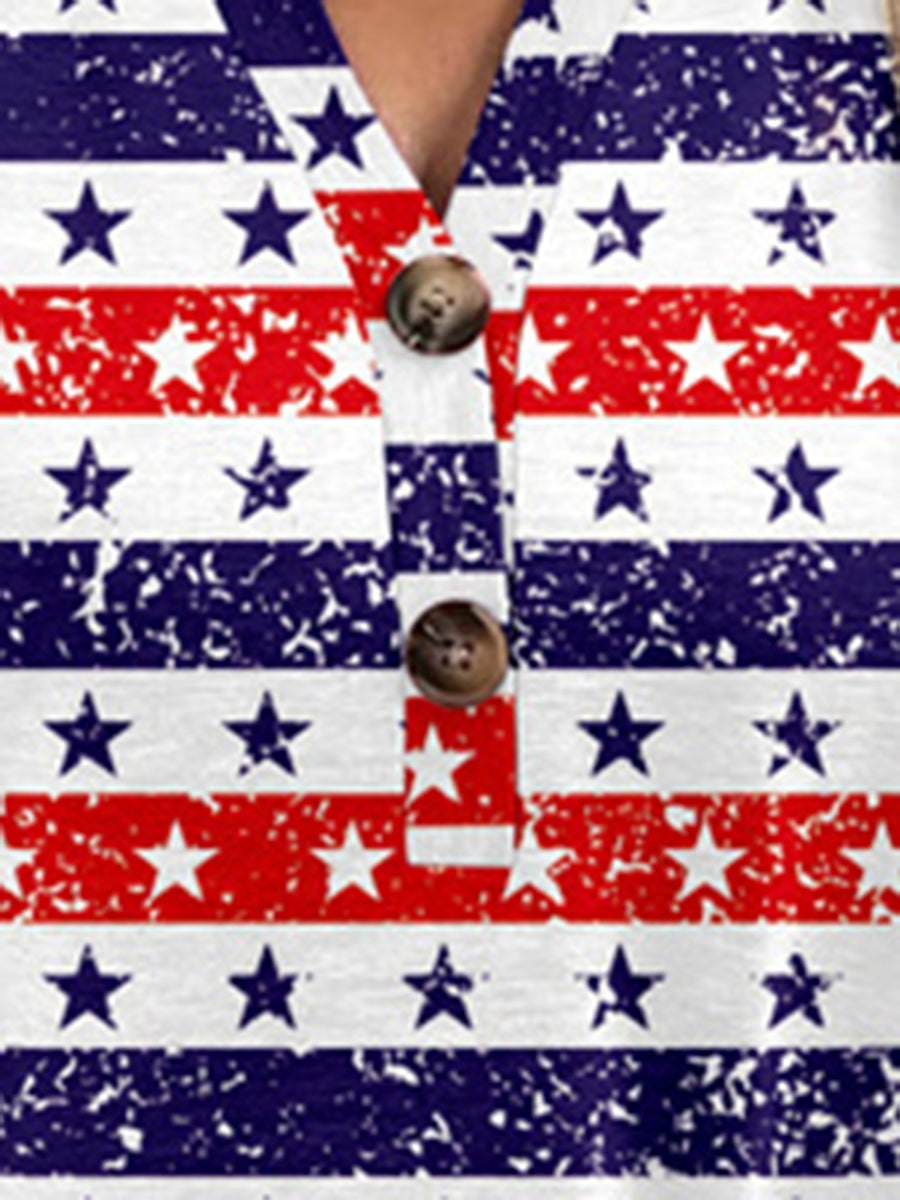 Americana Henley top with stars and stripes print and button detail