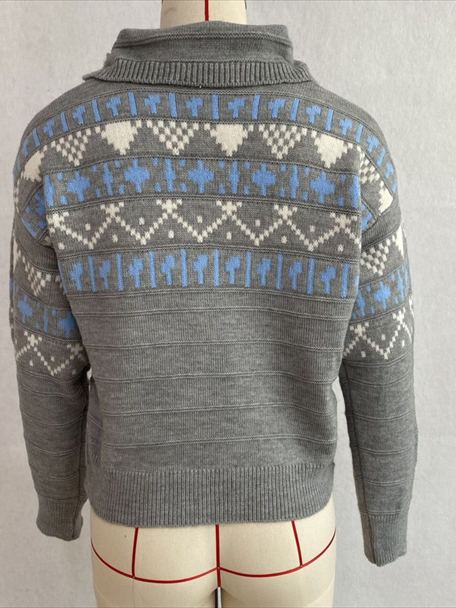vintage-inspired polo sweater in Light Gray with collared