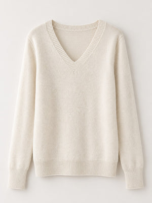 v-neck sweater in Light Beige with v-neck and long sleeve