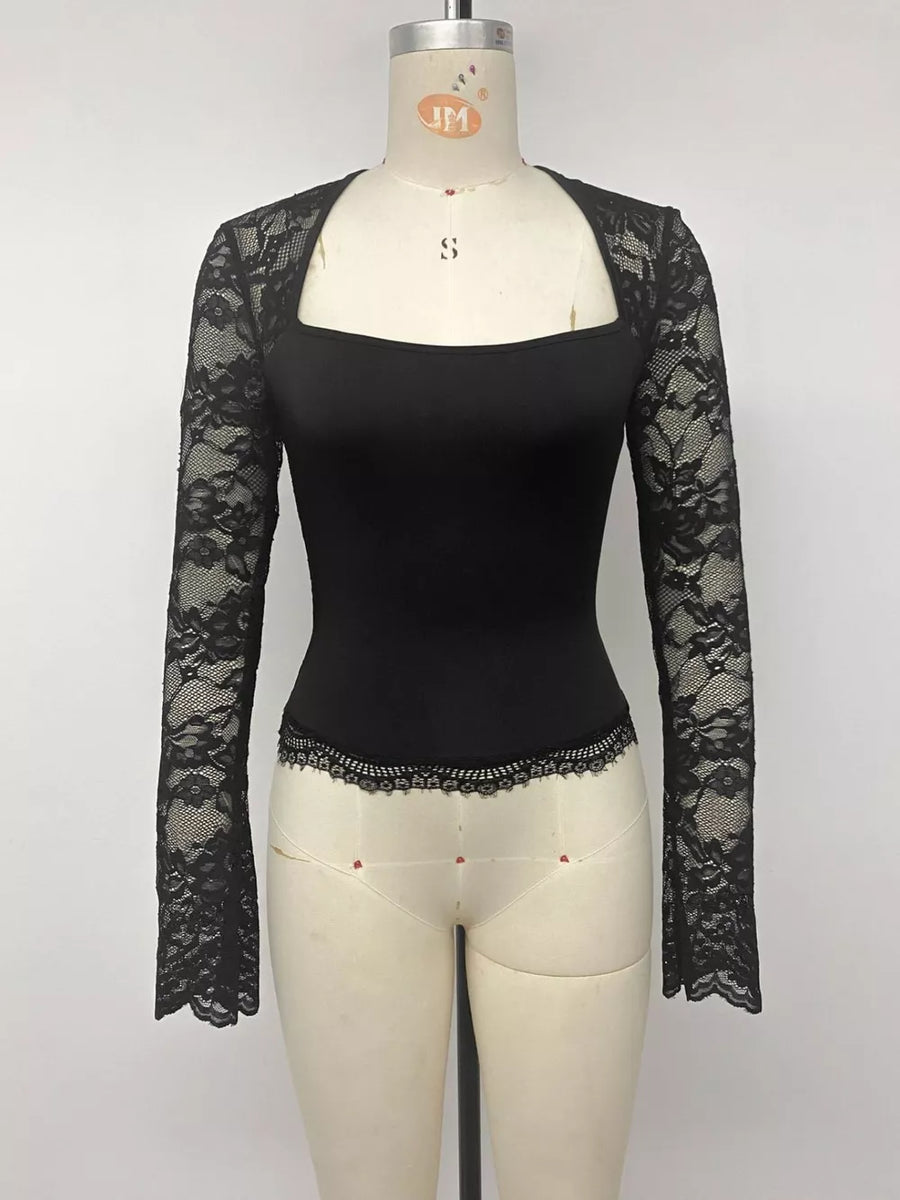 Lace Sleeve Square Neck Top option 7