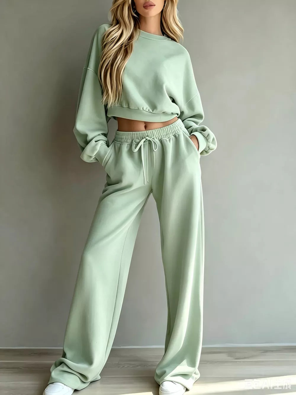 Yellow lounge set with pocketed and long sleeve