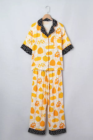 playful pajama set in orange with collared