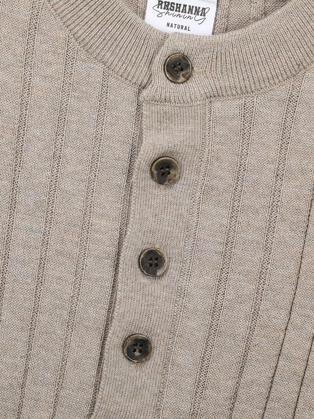 Apricot with Men's Short Sleeve Ribbed Henley Top in Apricot
