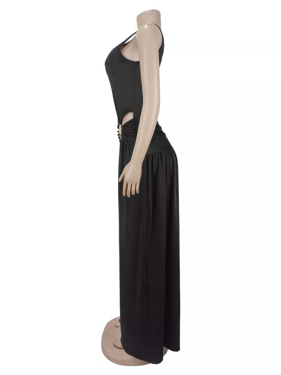 Black fitted jumpsuit with scoop neck