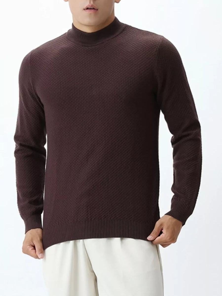 beige regular mock neck sweater with mock neck