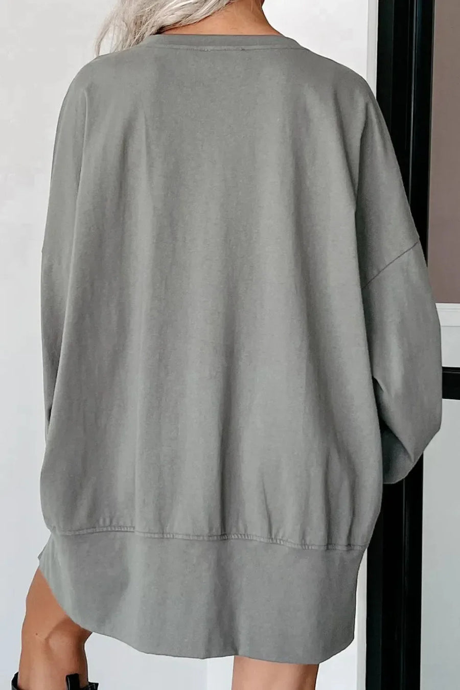 Gray crewneck sweatshirt with slit hem detail