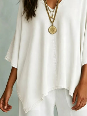 V-neck Batwing Sleeve T-shirt in Light Blue