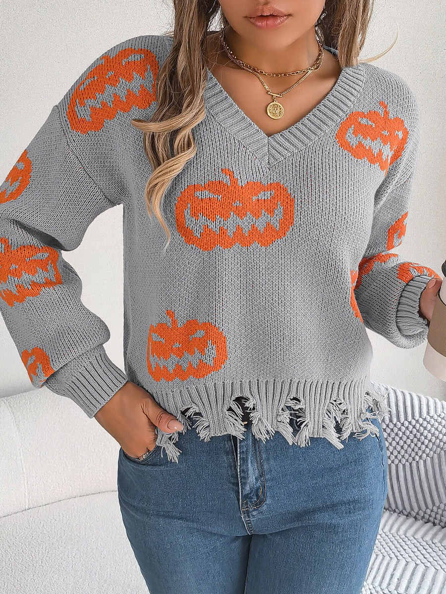 Gray pullover sweater with cropped and pullover