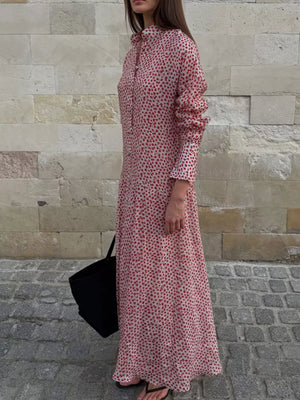 cream shirt dress with maxi and button-front