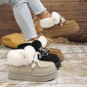 Plush Faux Fur Lined Platform Boots in Black