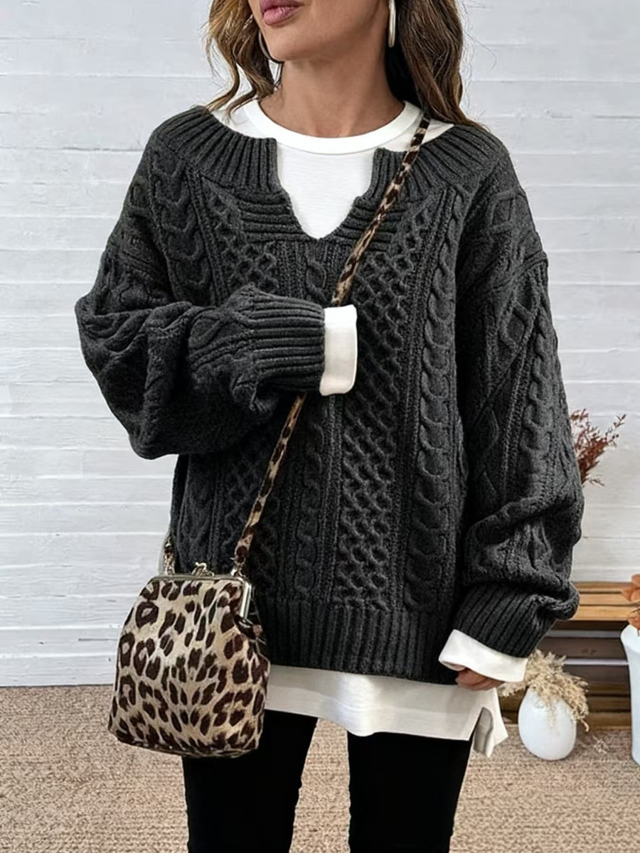 Gray pullover sweater with hip-length and pullover