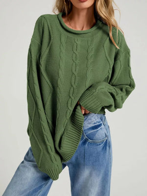 Brown pullover sweater with hip-length and pullover