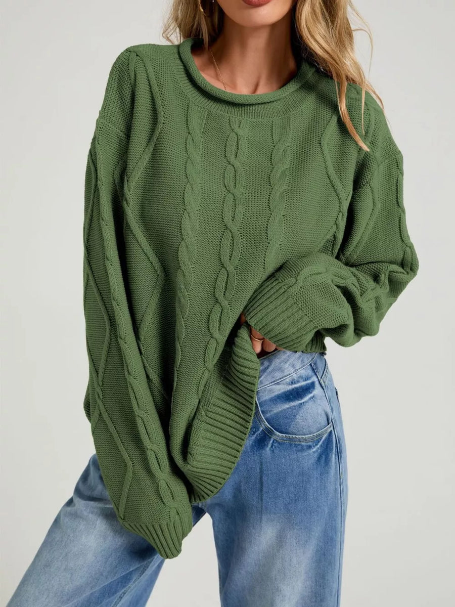 Brown pullover sweater with hip-length and pullover