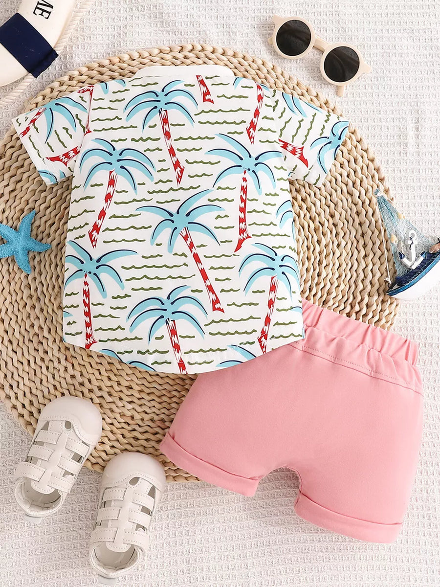 Children's Palm Tree Print T-shirt And Shorts Set in Caramel, view 16