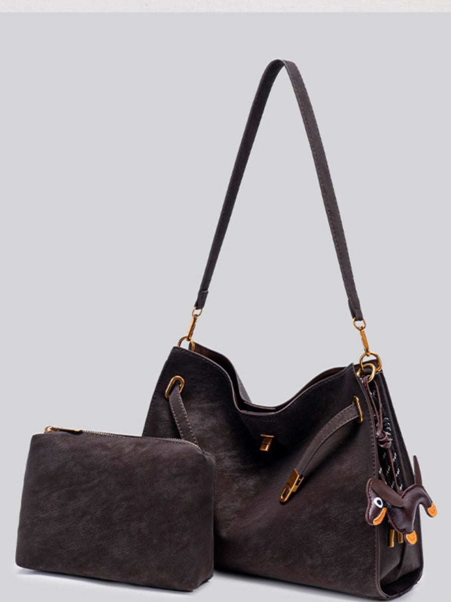 Decorative Buckle Crossbody Bag in Dark Brown