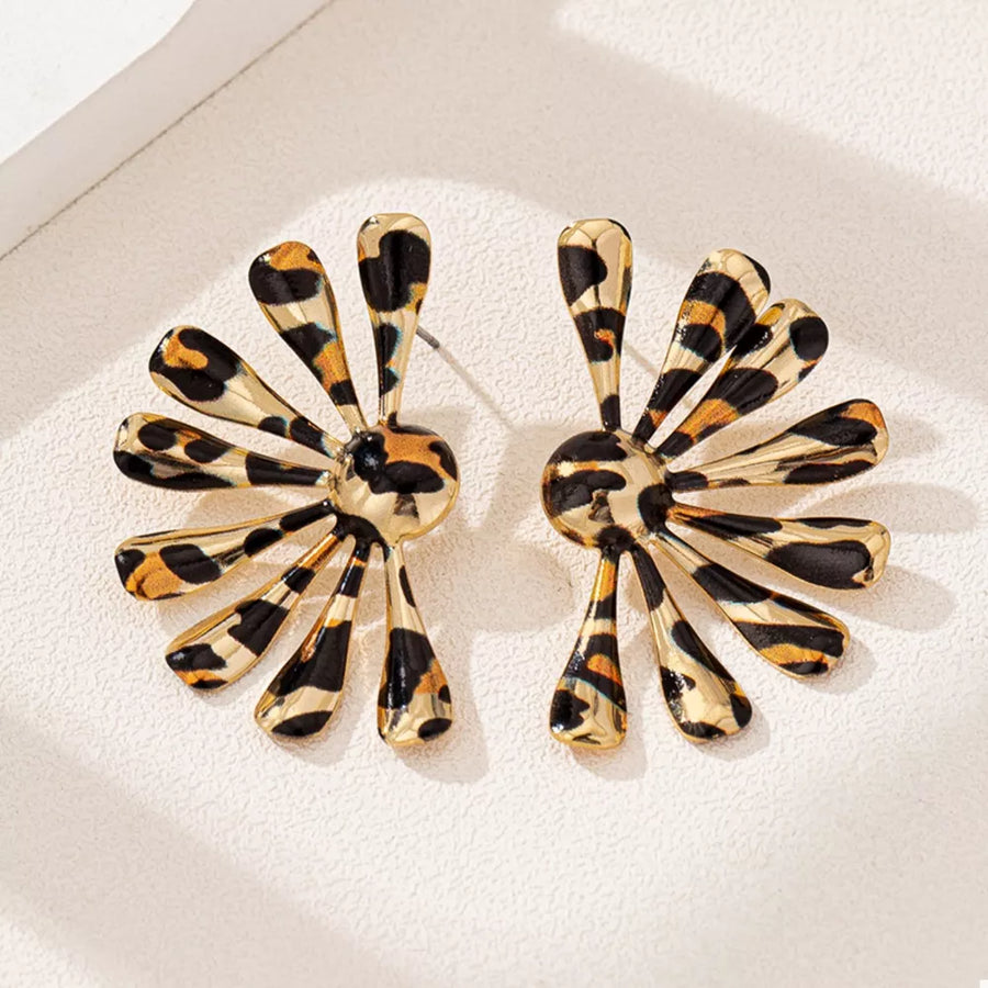 black earrings featuring gold-plated and leopard-print