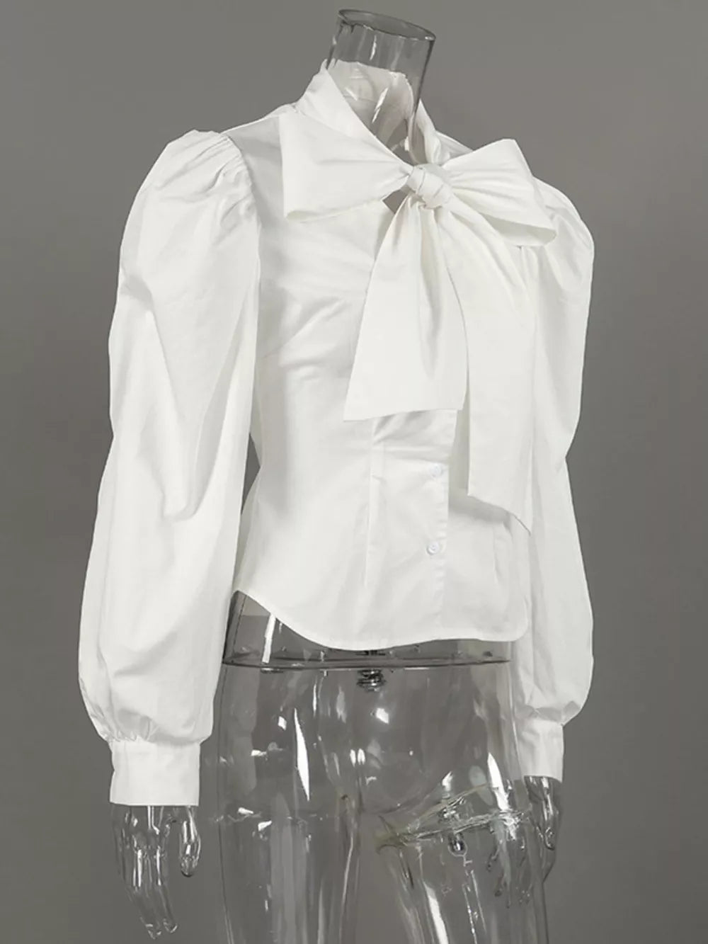 optic white blouse with puffed sleeves and puff sleeve