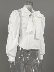 optic white blouse with puffed sleeves and puff sleeve
