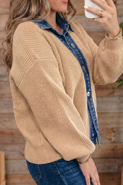 modern cardigan in denim blue with collared