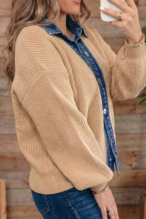 modern cardigan in denim blue with collared