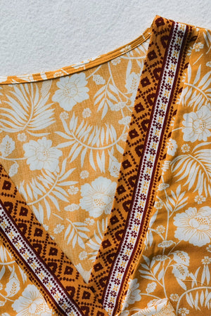 Bohemian floral print crop top in tangerine with tribal trim detail