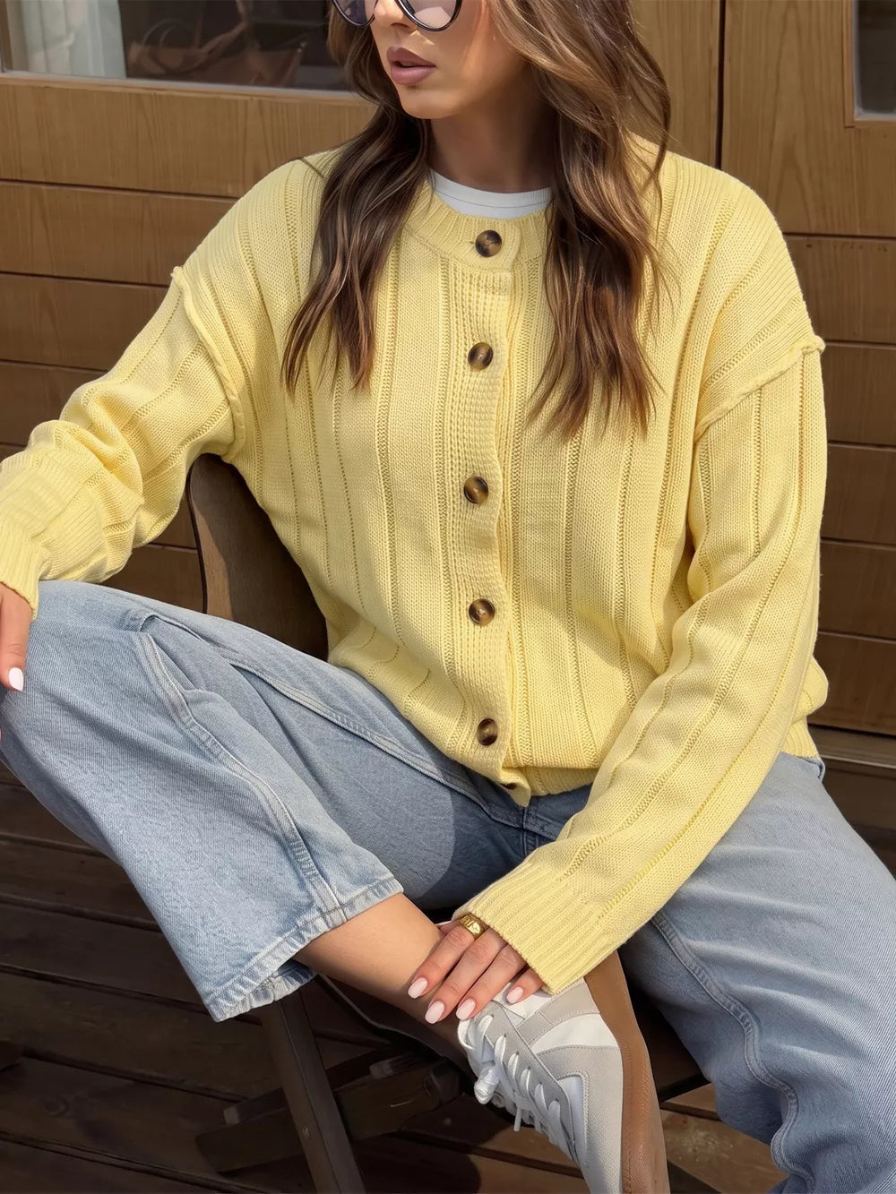 Button Up Dropped Shoulder Cardigan option 4
