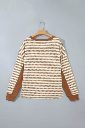pullover sweater in light brown with striped and stretch