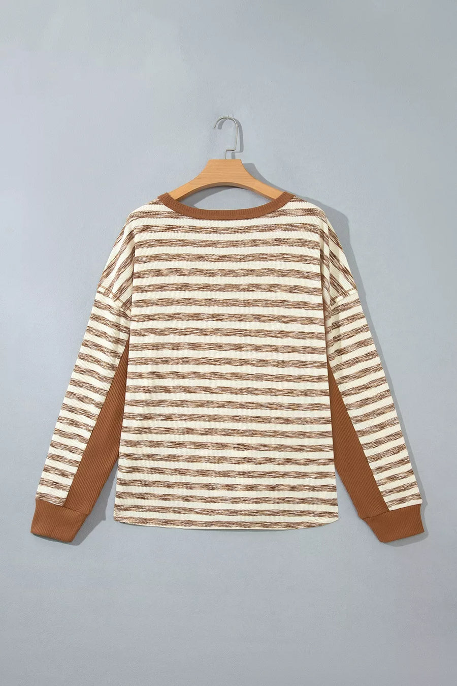 pullover sweater in light brown with striped and stretch